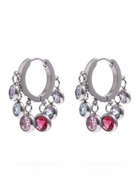 Crystal Charm Hoop Earrings – Silver Stainless Steel